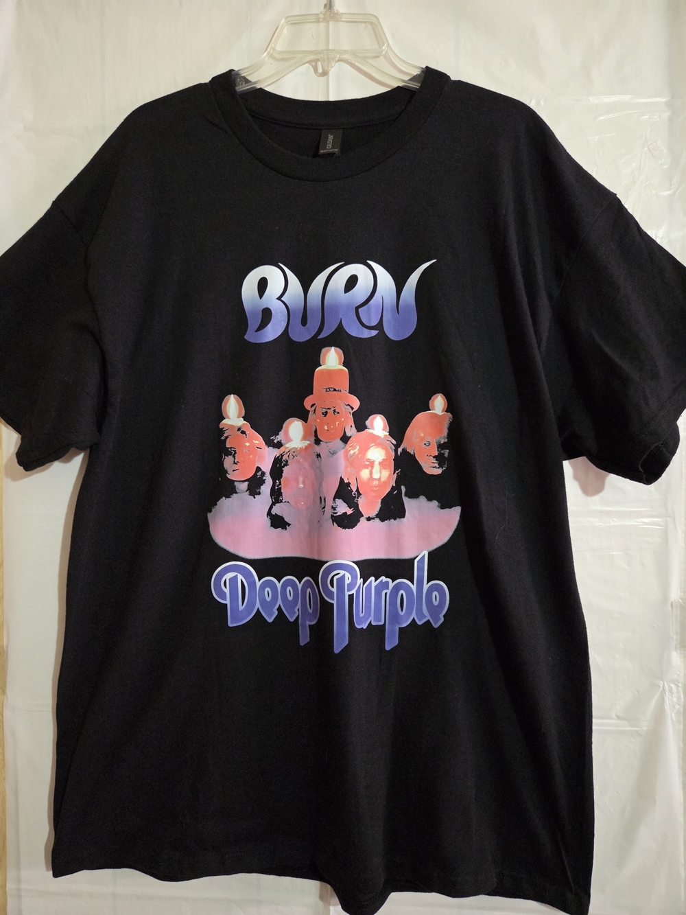 Gildan Black Tee with Purple and Pink 'Burn' Deep Purple Graphic